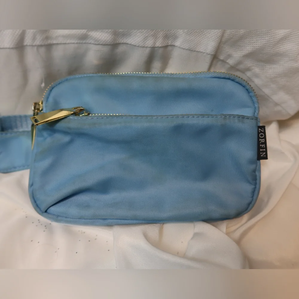 ZORFIN Powder Blue Fanny Pack Women's Fashion Waist Belt Bag 4 Zipper Pockets